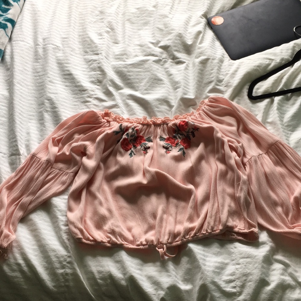 Light pink off the shoulder embroidered top